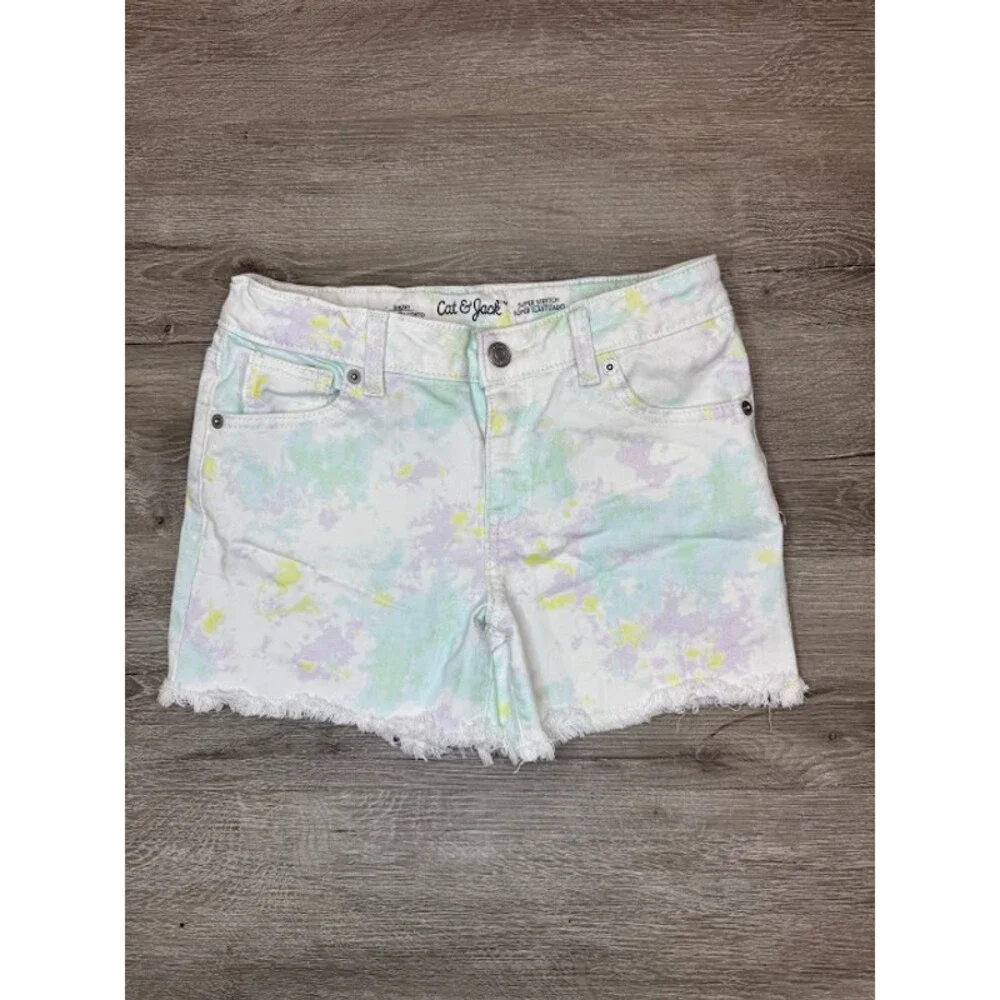 Girls Pastel Tie Dye Frayed Denim Shorts Stretch Summer Casual